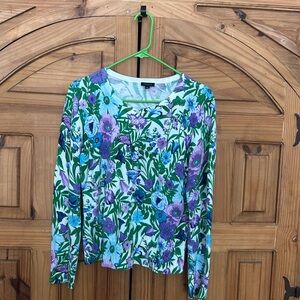 TALBOTS Floral Fine Knit Button Up Cardigan